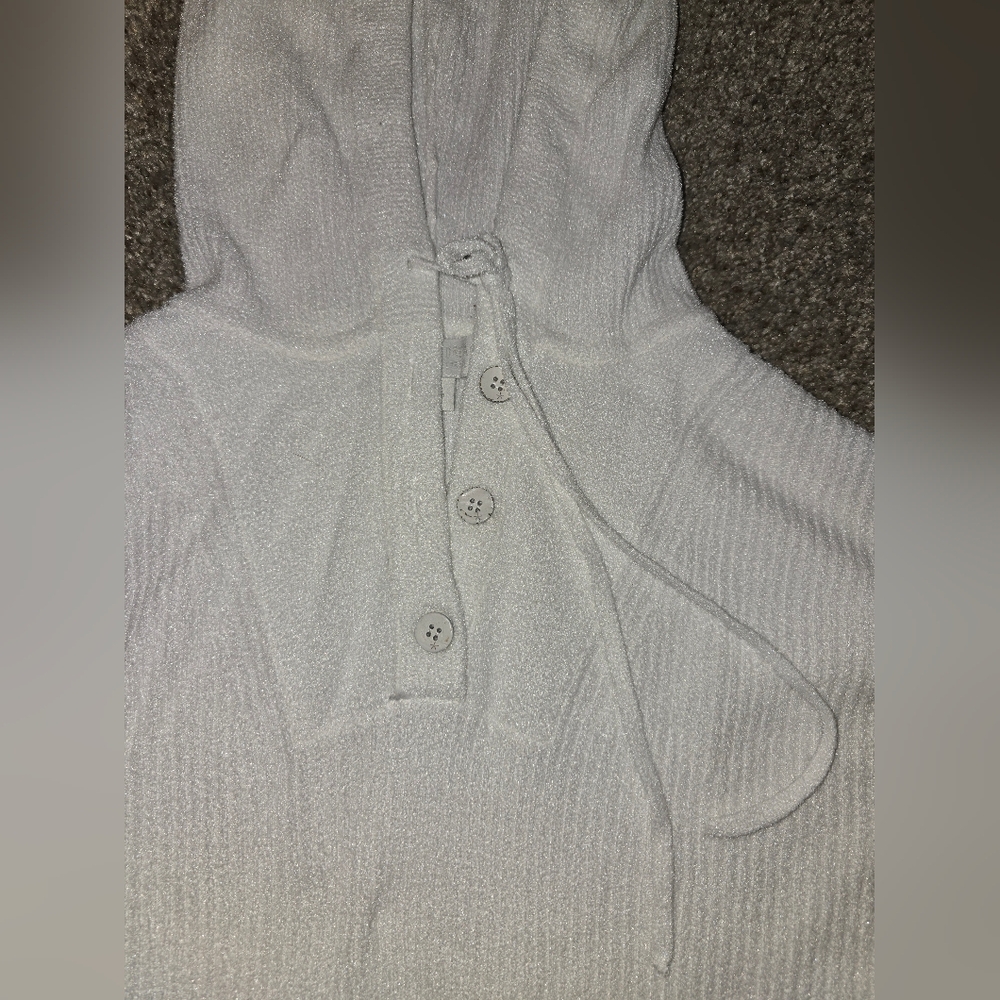 Barefoot Dreams CozyChic Lite Ribbed Hooded White Sweater Size Medium - Picture 3 of 5